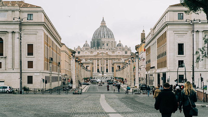 Saint Peter's Basilica in Rome in the distance